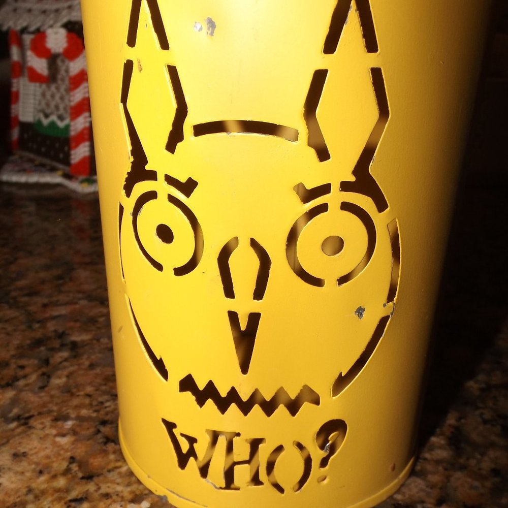 NWOT Target yellow metal bucket with image of an owl on the front